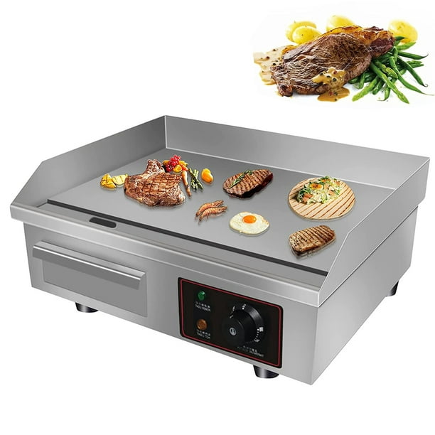 INTBUYING 1500W 14 Plaque de cuisson électrique commerciale à dessus plat  en acier inoxydable avec contrôle de température réglable 110V pour  restaurant Teppanyaki 