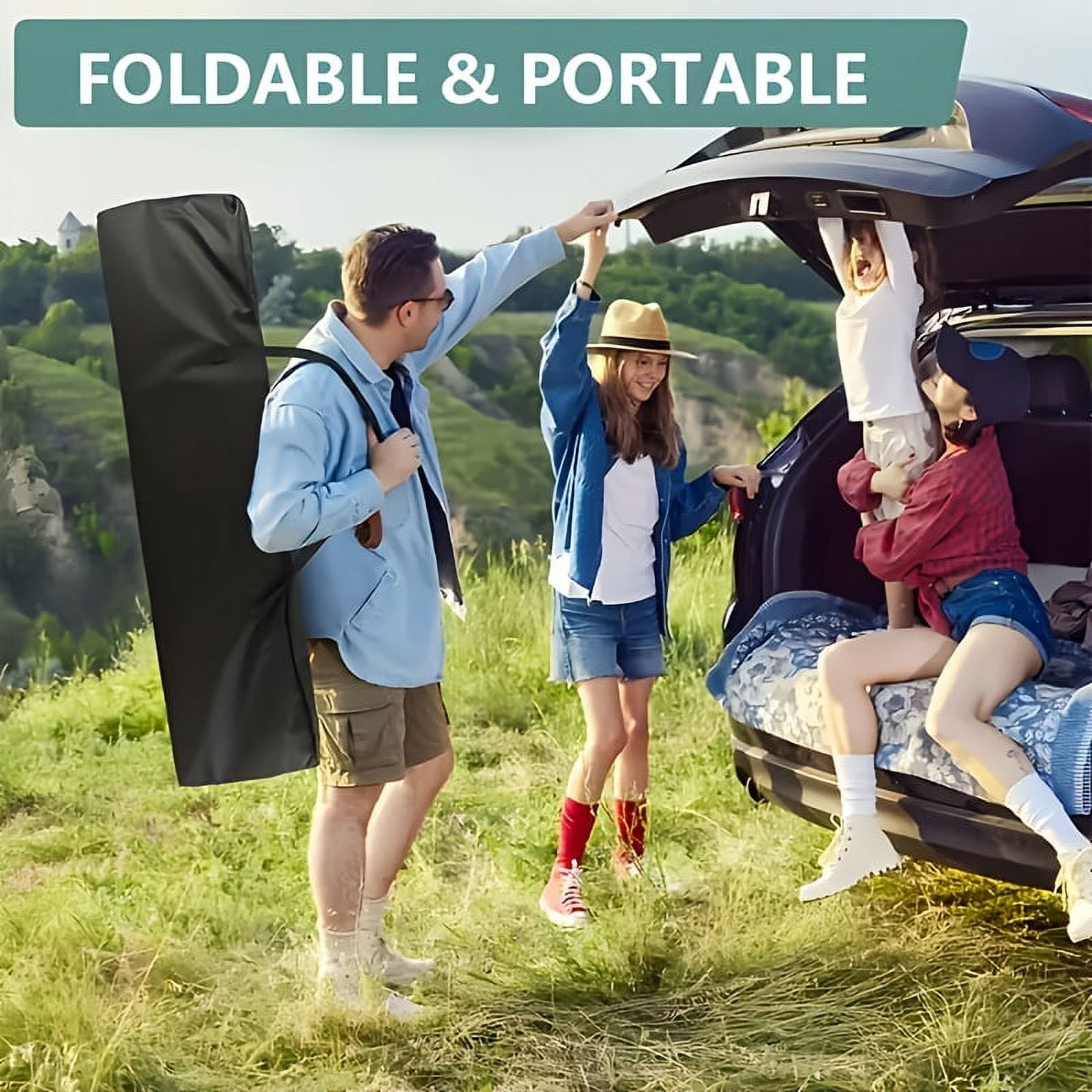 75" Outdoor Folding Bed with Flip Mattress, Portable Heavy-Duty Guest Bed for Camping & Travel, 600Lbs Capacity, Includes Carry Bag, Gray/Grayblue