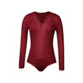 thumbnail image 3 of HBFAGFB Combinaison pour Femmes Mode Col en V Bordure en Dentelle Rayée à Manches Longues Combinaison de Base Rouge Taille TG, 3 of 8