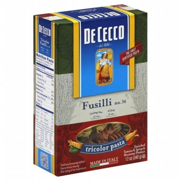 DE CECCO DE CECCO PASTA FUSILLI TRICOLOR - Case of 12 - 12 OZ