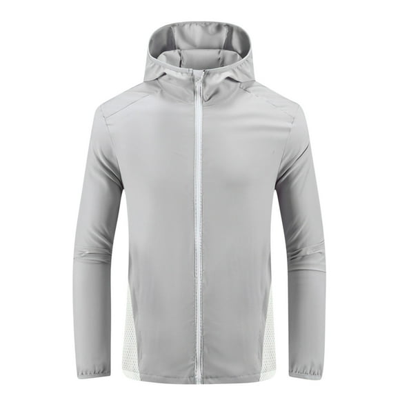 Chandail à Capuchon de Protection Solaire UPF 50+ pour Homme, Tissu Léger et Respirant à Micro-Trous à Manches Longues avec Fermeture Éclair Intégrale, Panneaux en Maille et Poches pour la Randonnée, le Vélo, la Plage, la Course, les Activités de Plein Air