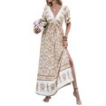 thumbnail image 2 of xiaxaixu Robe Longue Bohème pour Femmes, Robe d'Été à Manches Courtes Taille Haute Fluide Ligne A de Plage, 2 of 6