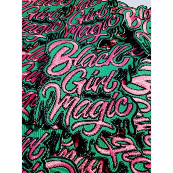 Pink & Green,"Drippin, Black Girl Magic" NEW Design, Iron-on Embroidered Patch, DIY Applique, Size 4", Cute Gift for Sorority Girl