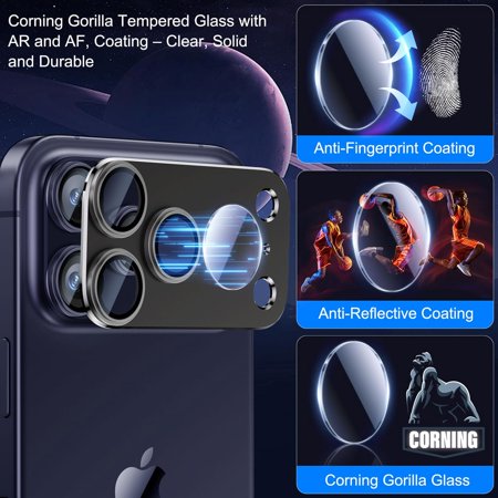 UYWGF-Upgrade 2 Pack for iPhone 17 Pro Max Camera Lens Protector, Aluminum Alloy Metal matte Case Tempered Glass Camera Screen Cover, Scratch Resistant Case Friendly (Black)
