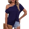 thumbnail image 1 of Blusa plisada con hombros descubiertos para mujer, corte holgado, informal de verano, talla S Blusa morada sofisticada, 1 of 6