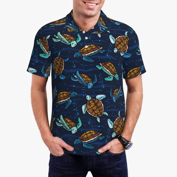 Fotbe Sea Turtles Swimming Camiseta Polo de Golf para Hombre con Estampado – Camisa Deportiva Transpirable con Cuello Abotonado-X-Large