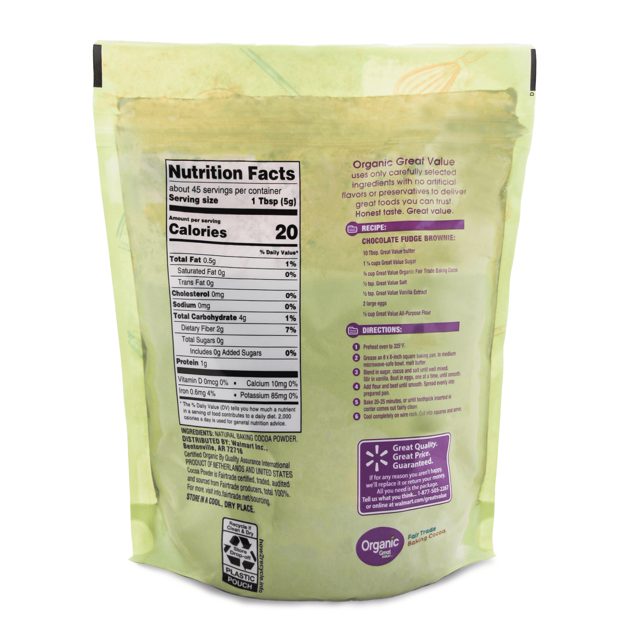Great Value Organic Fair Trade Unsweetened Baking Cocoa, 8 oz (227g) – 100% Cocoa, Allergen-Free