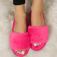 thumbnail image 6 of Fuzzy Open-toe Slippers for Women Winter Warm Slipper Faux Fur Sandals Anti-Skid Rubber Sole House Shoes Indoor Outdoor Soft Memory Foam Shoes Hot Pink 5.5-6, 6 of 9