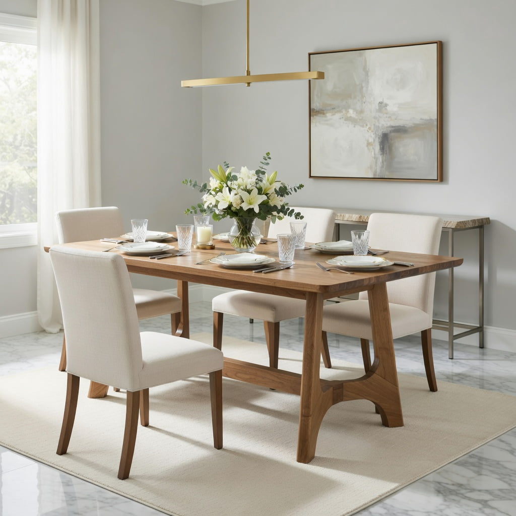 Hommoo 63-inch Solid Wood Farmhouse Dining Table for 4-6 People, Rustic Rectangle Kitchen Table with Trestle Base, Natural