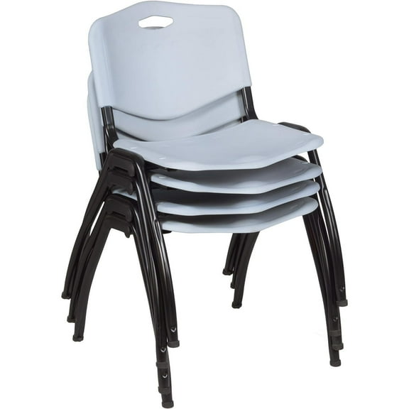 HomeStock Gothic Grace Stack Chair Made with Black Metal Frame Finish, 4 Pack, 30" H x 20" W x 22" D, Space-Saving, Grey