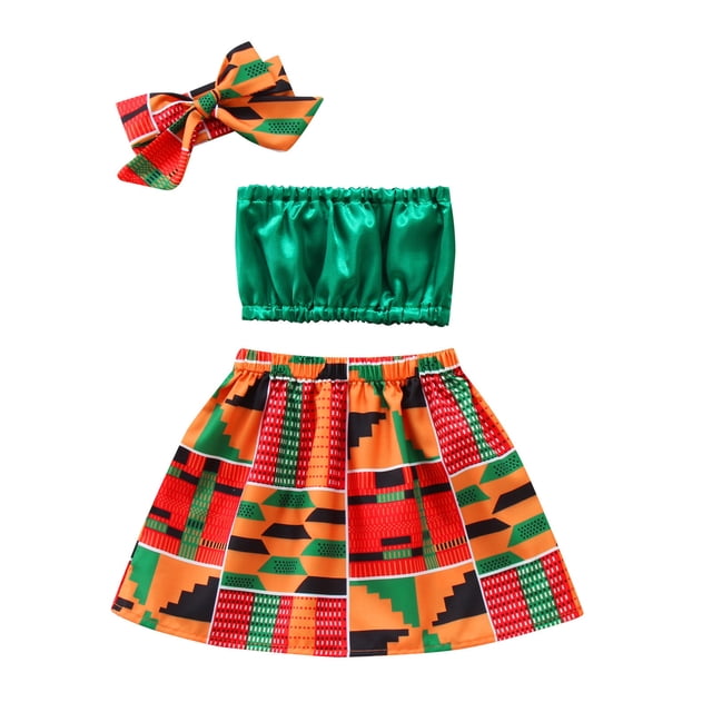 Gibobby Conjunto niño Conjunto de estilo africano, ropa para niños pequeños, faldas Dashiki de verano para niñas, conjuntos y conjuntos para niñas de Ankara(Verde, 18-24 Meses)