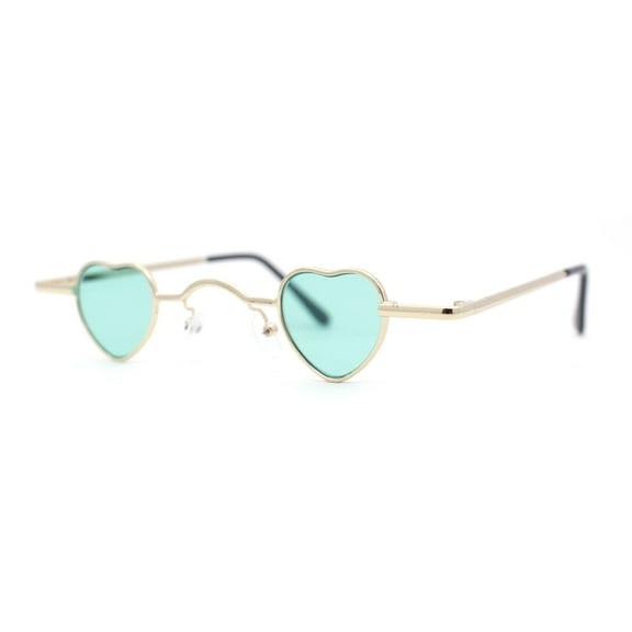Tiny Heart Shape Pop Hippie Color Metal Rim Sunglasses Gold - Green