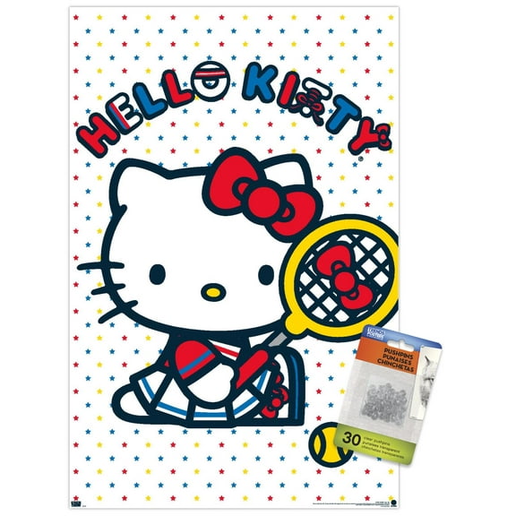Hello Kitty and Friends: 21 Sports - Kitty Tennis Wall Poster with Push Pins, 14.725" x 22.375"