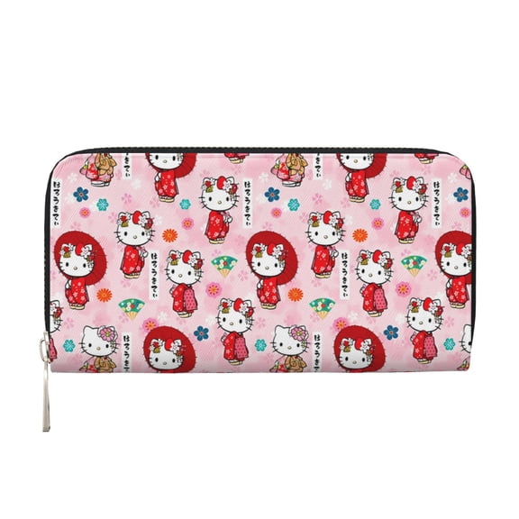 Lsque Sanrio Pattern Leather Hand Wallet – Long PU Leather Wallet for Women with Zipper Closure, 8 Card Slots, Coin Pouch & Multiple Cash Compartments