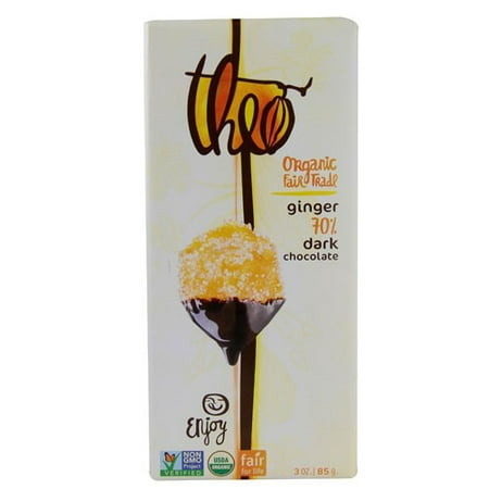 Theo Chocolate Organic 70% Dark Chocolate Bar Ginger 3 oz -