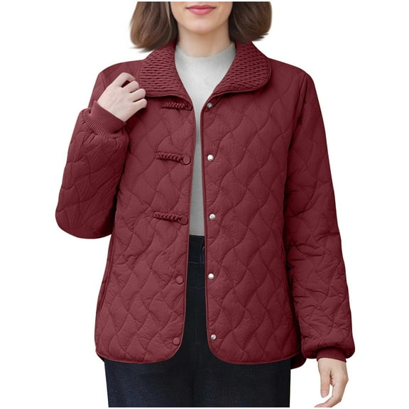 Busydd Winter Jackets for Women Comfy Warm Solid Color Lapel Puffer Jacket Womens Long Sleeve Button Plus Size Winter Coats for Women 3XL