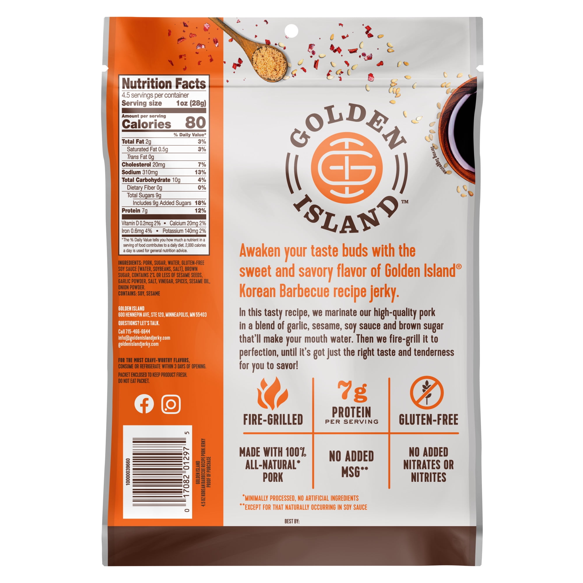 Golden Island 100% Pork Korean Barbecue Jerky 4.5oz Resealable Bag