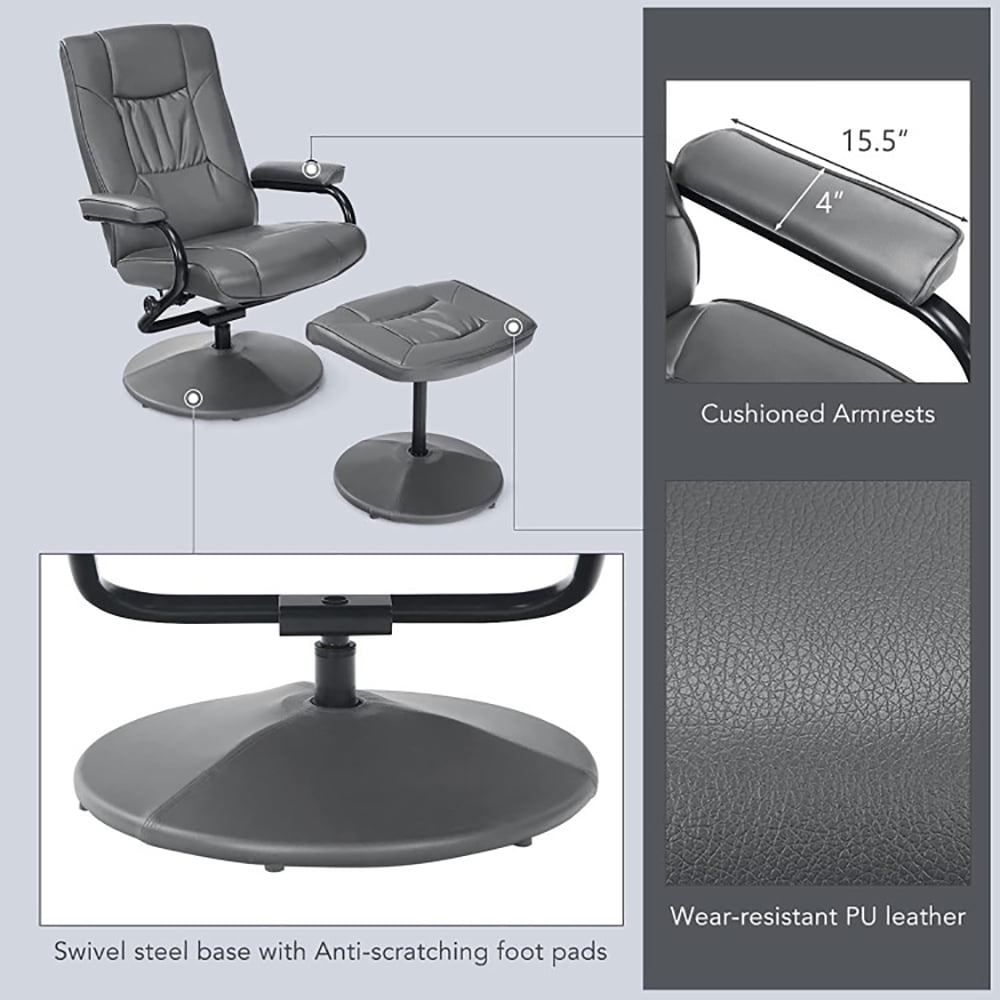 Finihen Swivel Recliner Chair with Ottoman Footrest, 360° Swivel Recliner Chair with Ottoman, for Living Room, Bedroom, Gray