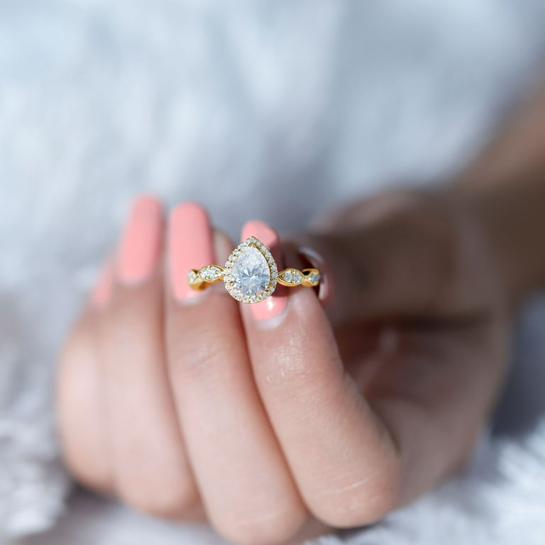 Rosec Jewels Pear Shaped Moissanite Engagement Ring, Classic