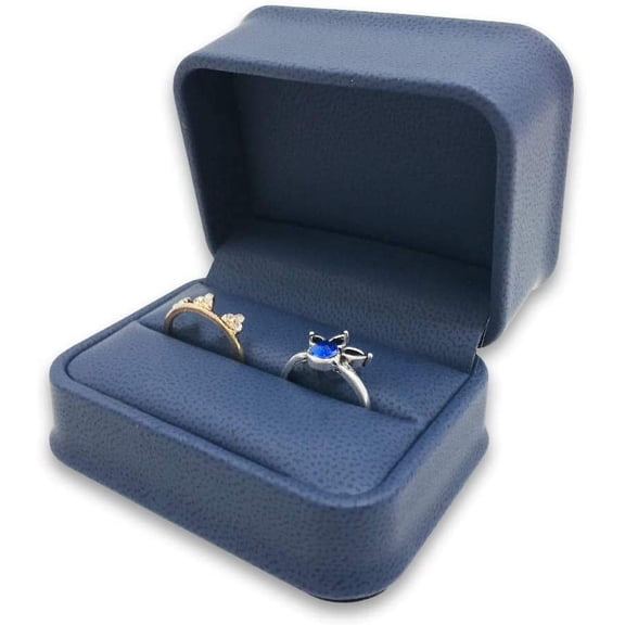1 Qty - Soft-Touch Double Ring Egyptian-Blue Jewelry Box - Plush Faux Leather - Sales / Display / Gifts