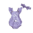 thumbnail image 2 of lulshou Easter Baby Girl Outfit with Bunny Bodysuit & Bow Headband, Spring Photoshoot Romper Set, Cute Rabbit-themed Onesie for Newborn Infant, 2 of 9