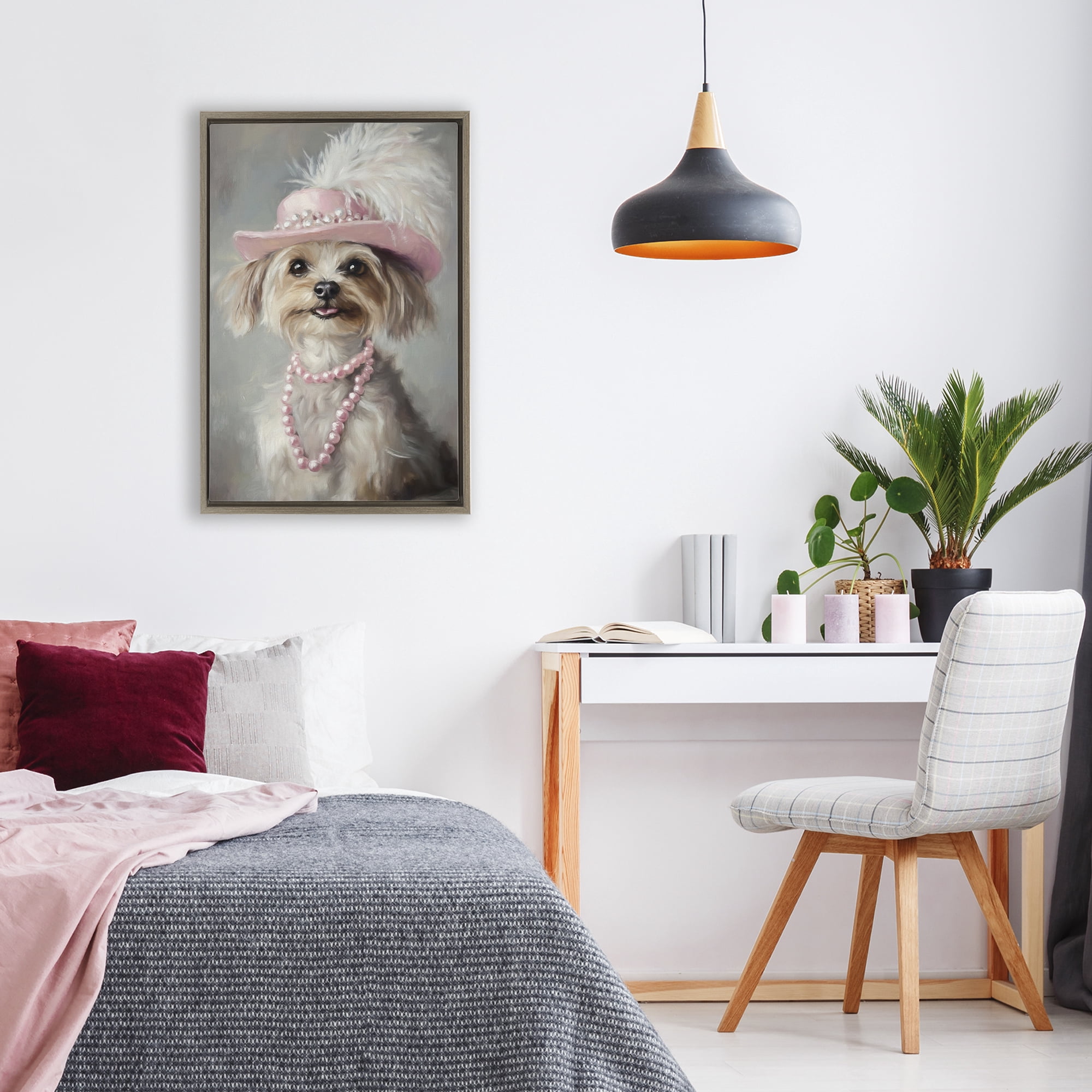 Stupell Industries Lady Yorkie Portrait Brown Framed Floater Canvas Wall Art, design by Tina LeCour