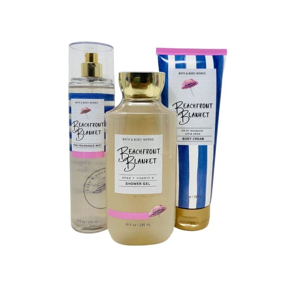 Bath and Body Works BEACHFRONT BLANKET Gift Set Fine Fragrance Mist, Shower Gel and Body Cream