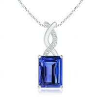ANGARA Natural 1.5 ct Tanzanite Pendant with Diamond Entwined Bale in 14K White Gold for Women (Size-8x6mm) | December Birthstone, Anniversary, Jewelry Gift for Women | Natural Tanzanite Necklace