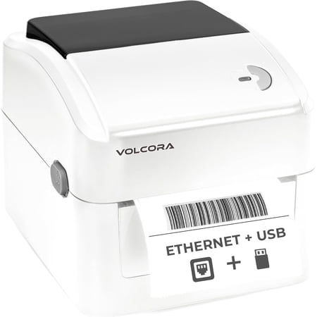 Thermal Label Printer with Ethernet/USB - Desktop 4x6 Shipping Label Printer, Compatible with Windows, Linux, Mac - Ideal for Small Business, Inkless Printer for Shipping Packages (White)