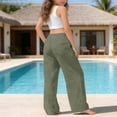 thumbnail image 3 of SONXAHE Toddler Girls Linen Blend Wide Leg Pants Elastic Waist Drawstring Breathable Casual Summer Trousers,Army Green, 3 of 6