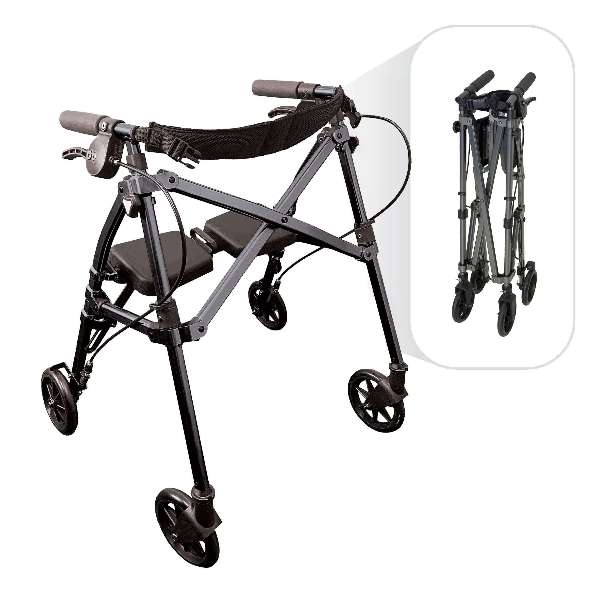 Able Life Space Saver Rollator Short, Lightweight Junior Folding Walker for Seniors, Petite Walker with Wheels and Seat, Black - image 4 of 8