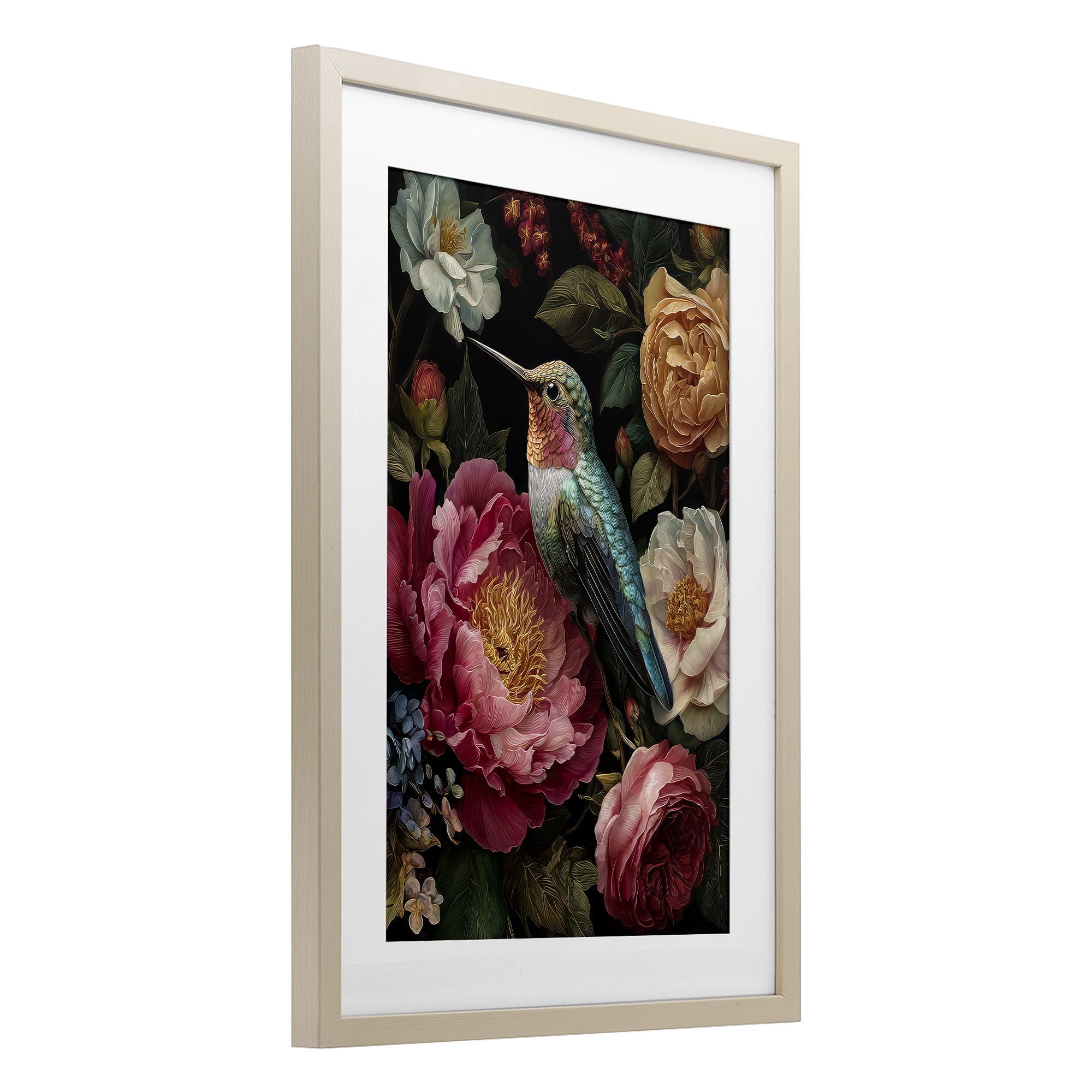 Stupell Industries Hummingbird & Lush Blooms Birch Framed Print Under Glass, design by The Wands Want