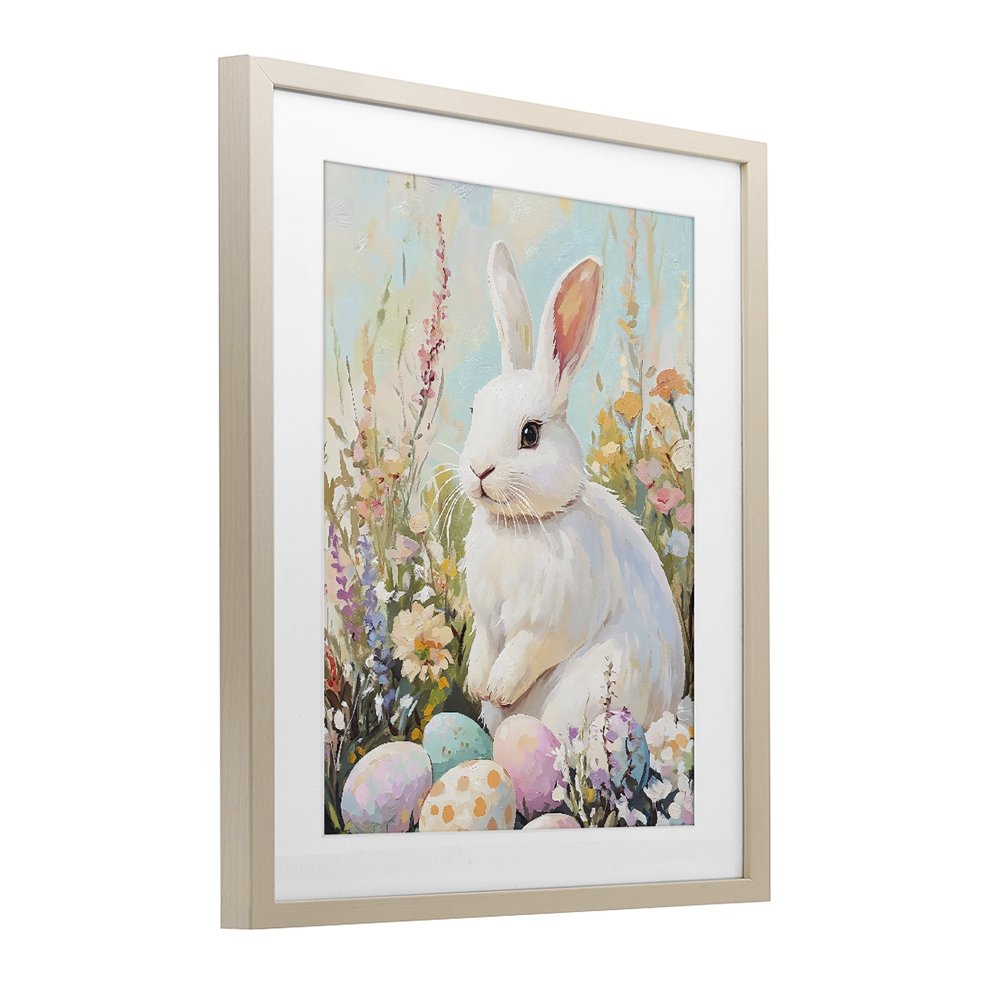 Stupell Industries White Easter Bunny in Wildflowers Birch Framed Print Under Glass, design by The Prints Vibe