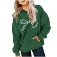 thumbnail image 2 of Cowsor Cute Hoodie for Teen Girls Trendy Bow Print Preppy Hooded Sweatshirts Kids Pullover Long Sleeve School Outfits, 2 of 7