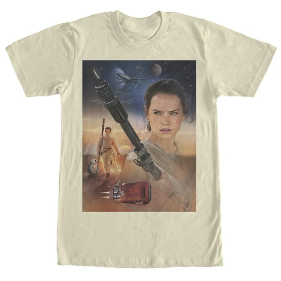 Men's Star Wars The Force Awakens Rey Collage  Graphic Tee Cream 3X Large