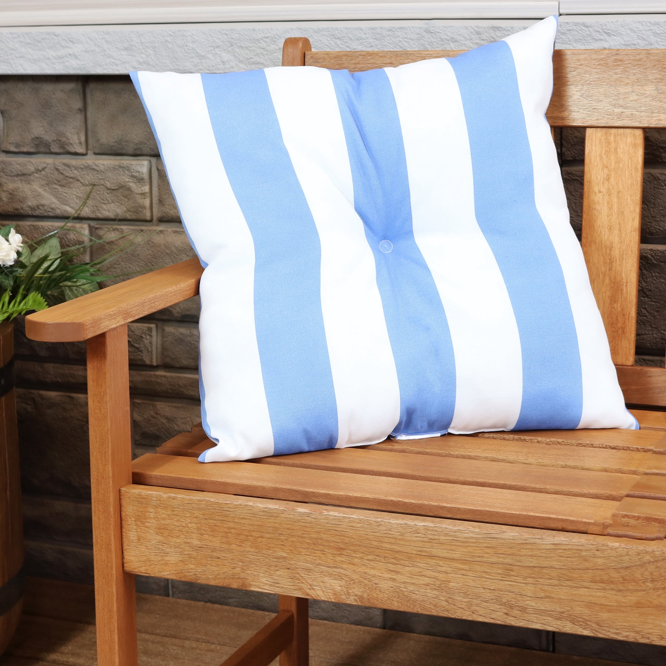 Sunnydaze 19" x 19" Beach-Bound Stripe Polyester Square Decorative Throw Pillow, 2 Count