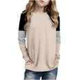 thumbnail image 2 of Hihipz Little Girls Striped Color Block Long Sleeve Round Neck T Shirt With Pocket Casual Tee Tops,Sizes 7-8, 2 of 5