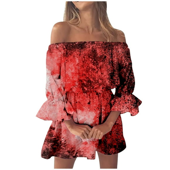 TJAZFJPA Women Party Dress Ladies' Printed One Shoulder Off Shoulder Sexy Petal Sleeve Dress (1) Engagement Party Dress Maternity Maxi Dress