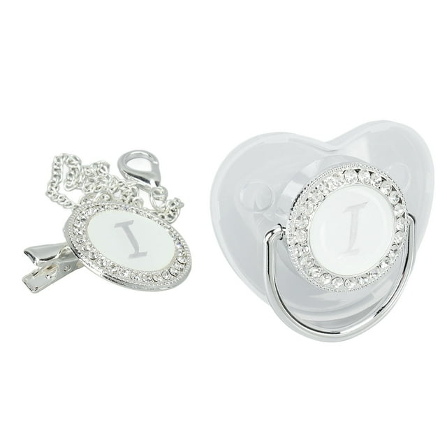 Silicone Baby Pacifier Silver A-Z Letters Safe BPA Free One Piece Seamless Pacifier with Lid for Infant 6-18 Months