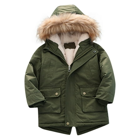 

EHTMSAK Toddler Baby Boy Girl s Thicken Faux Fur Coat Children Fall Winter Hooded Jackets Long Sleeve Zip Up Outerwear Green 2Y-7Y 100