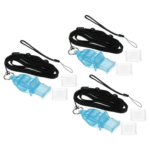 Uxcell Plastic Sports Whistles with Lanyard and Mouth Grip Super Loud Whistle, Light Blue, 3 Pack