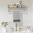 thumbnail image 3 of Woindo Bathroom Glass Shelf with Full-coverage Railing, Floating Tempered Glass Bathroom Wall Shelf Rectangle 16 Inch Over The Toilet Storage Cabinet, Towels, Gaming Floating Shelves, 3 of 9
