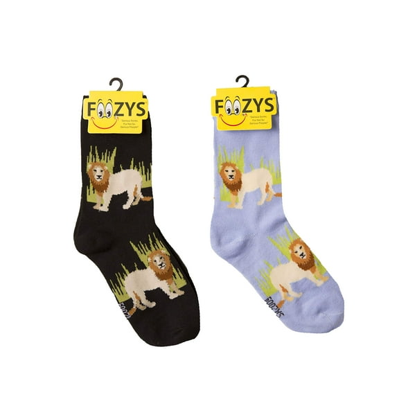 Foozys Women’s Crew Socks | Cute Lion Zoo Animal Novelty Socks | 2 Pair
