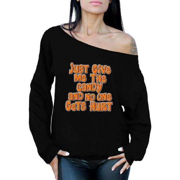 Awkward Styles Women's Halloween Graphic Off Shoulder Tops Oversized Sweatshirt Just Give Me The Candy and No One Gets Hurt