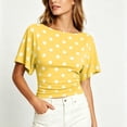 thumbnail image 5 of SSZMDLB Women Polka Dot T-Shirts Short Sleeve Round Neck Ruched Casual Slim Fit Summer Tops Fashion Tee Shirt Travel Outfits Workout Clothes, Yellow L, 5 of 8