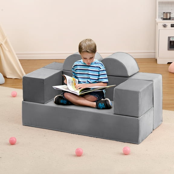 Kids Play Couch, 6 Pcs Modular Kids Play Sofa for Playroom Bedroom, Kids Modular Couch Toddler Foam Sofa, Kids Convertible Sofa with Removable Cover
