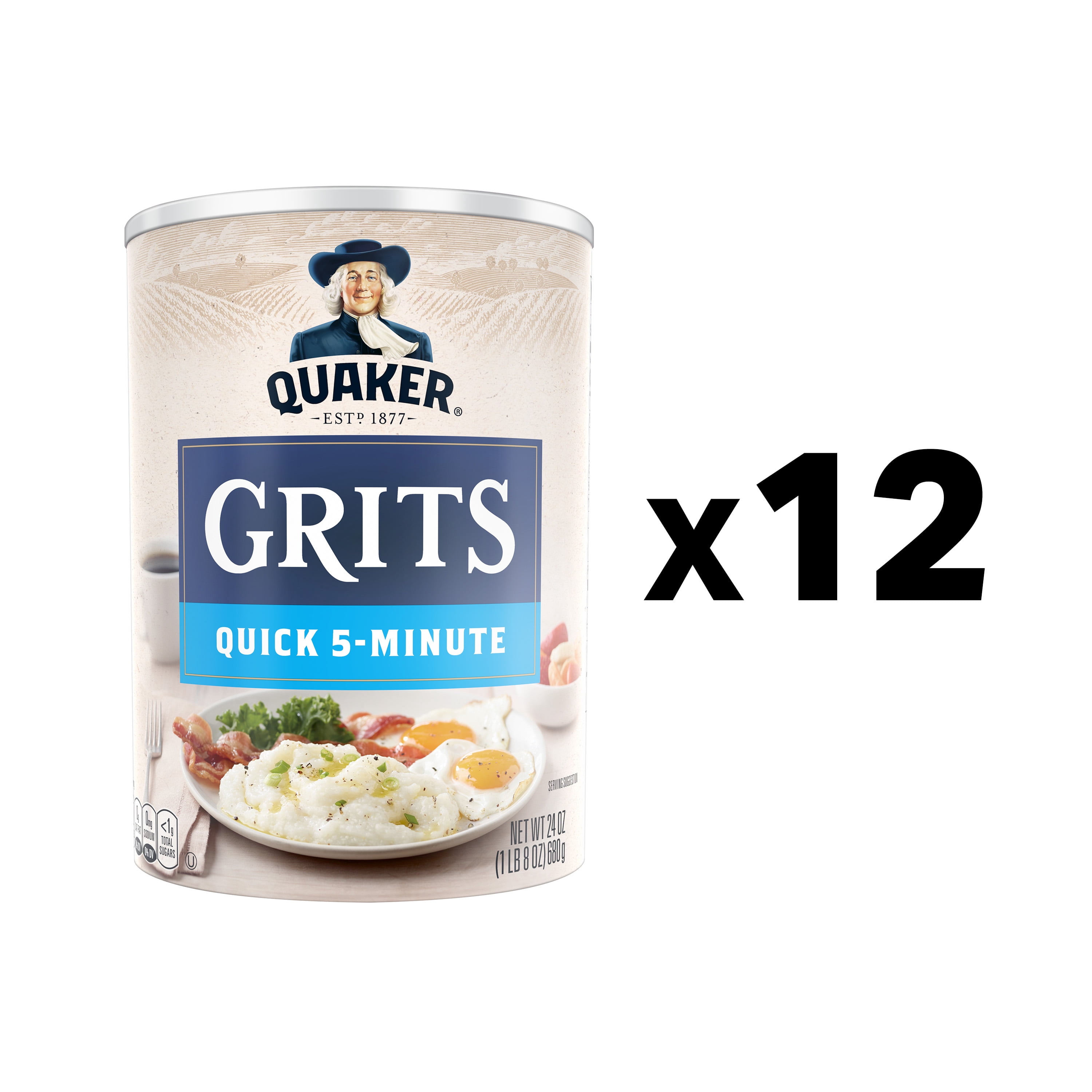 (12 pack) Quaker Original Quick 5-Minute Grits, Shelf-Stable, 24 Oz Canister