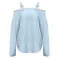 thumbnail image 4 of YVNAURA Blue Vintage Shirt Women Retro Lapel Blouse Single Breasted Cropped Slim Fit Top Irregular Hem Long Sleeve Button Down Lightweight Summer 2026 Fashion, Light Blue,L, 4 of 4