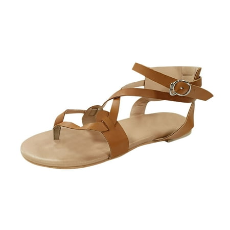 

QYZEU Women S Knee High Boots Wide Calf Women S Sandals Size 11W Buckle Fashion Summer Flip Retro Flat Sandals Sandals for Women Shoes Flops Women S Sandals