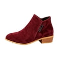 thumbnail image 2 of Mfakffe Womens Boots Side Zipper Low Stacked Block Heel Short Booties Classic Round Toe Casual Ankle Boots Fall Winter Daily Outfits, 2 of 5